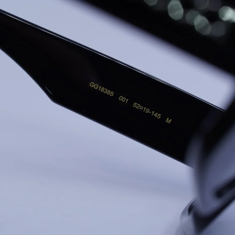 Gucci GG1838S 001 Sunglasses Shiny Black Cat Eye Frame, Grey Lenses